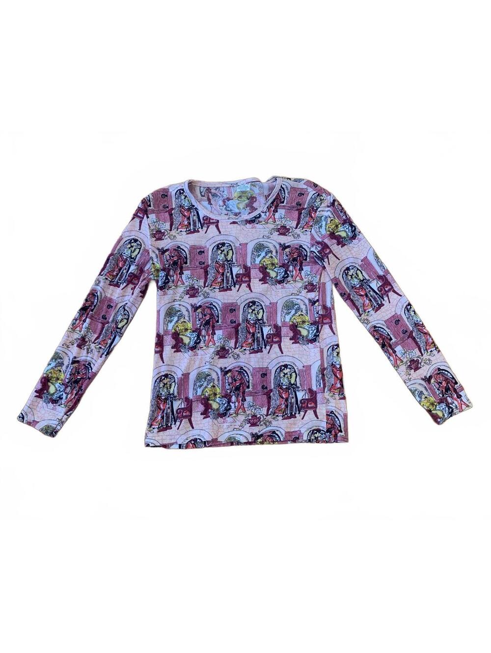 Vintage Novelty Print Fashion Knits Nylon Long Sleeve Top Medium